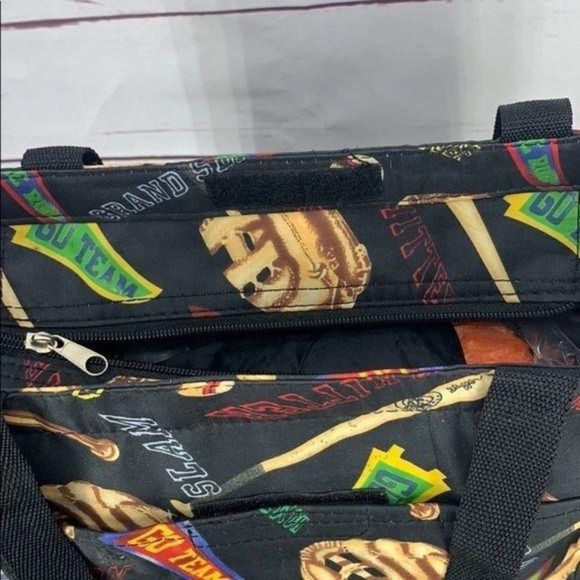 Baseball Sports Woman's Black Multi Compartments Tote Bag Purse Travel - Picture 5 of 7